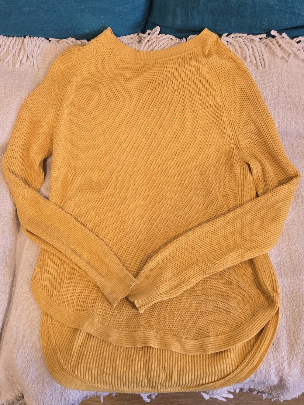 Joe Fresh mustard yellow knit sweater in women’s size Medium.